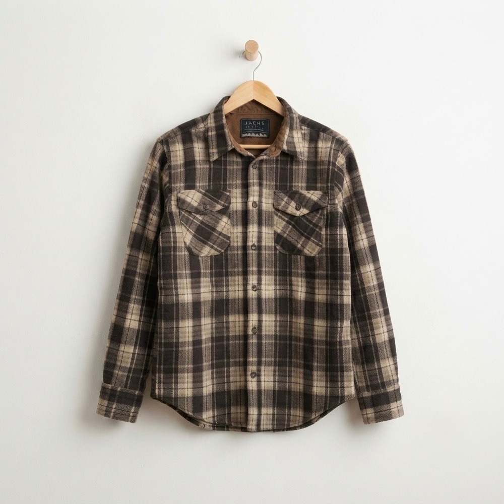 Jachs NY Brown Plaid Flannel Shacket Gorpcore Cabin Outdoor Rugged Mens Medium